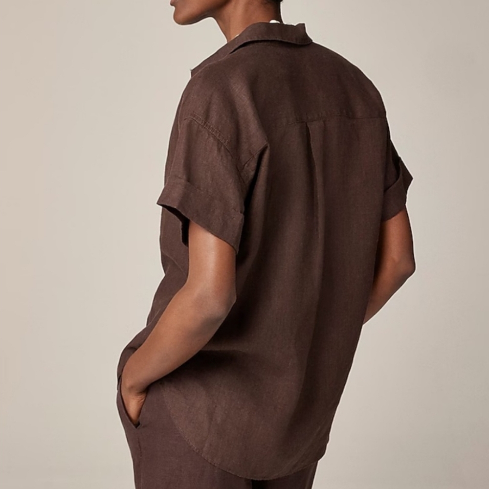 J. Crew Capitaine shirt in Baird McNutt Irish Linen - Deep Chocolate Brown - Picture 2 of 15